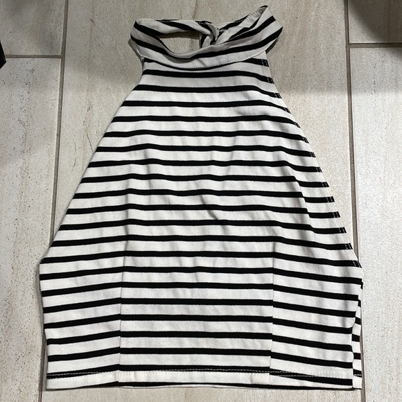 Emma & Sam Black & White Striped Crop Tank Top T Back - Picture 5 of 6